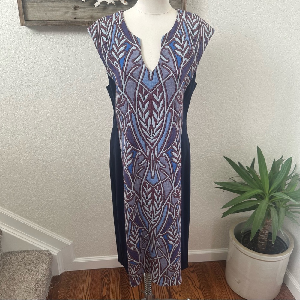 Anthropologie HD‎ Paris Blue and Purple Patterned Dress size Large